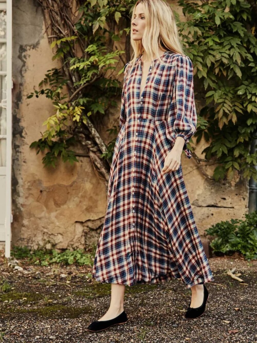 Doen Edessa dress Belleville plaid large l midi maci